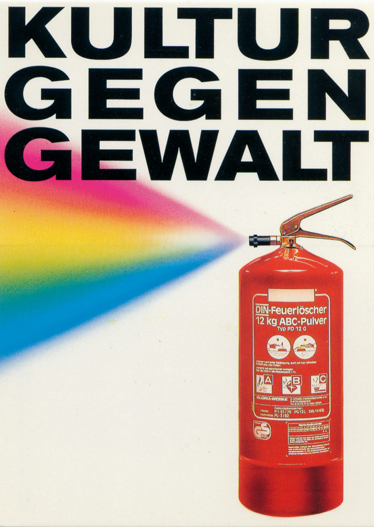 <span class="product-meta">Plakat, 1992</span> <br /><span class="product-artist">Klaus Staeck</span><span class="breadcrumb-separator">: </span> <br />Kultur gegen Gewalt