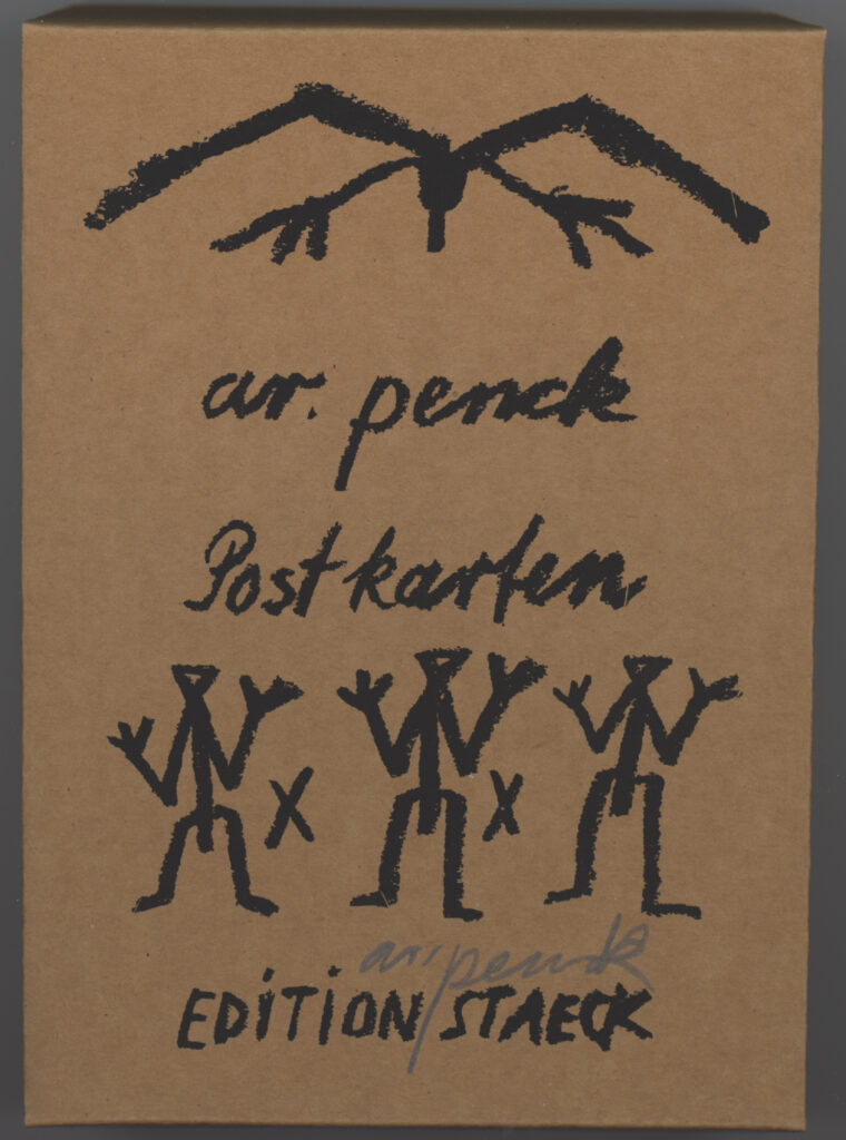 <span class="product-meta">Postkarte, Signiertes, 1990</span> <br /><span class="product-artist">A.R. Penck</span><span class="breadcrumb-separator">: </span> <br />A.R. Penck – Postkartenserie